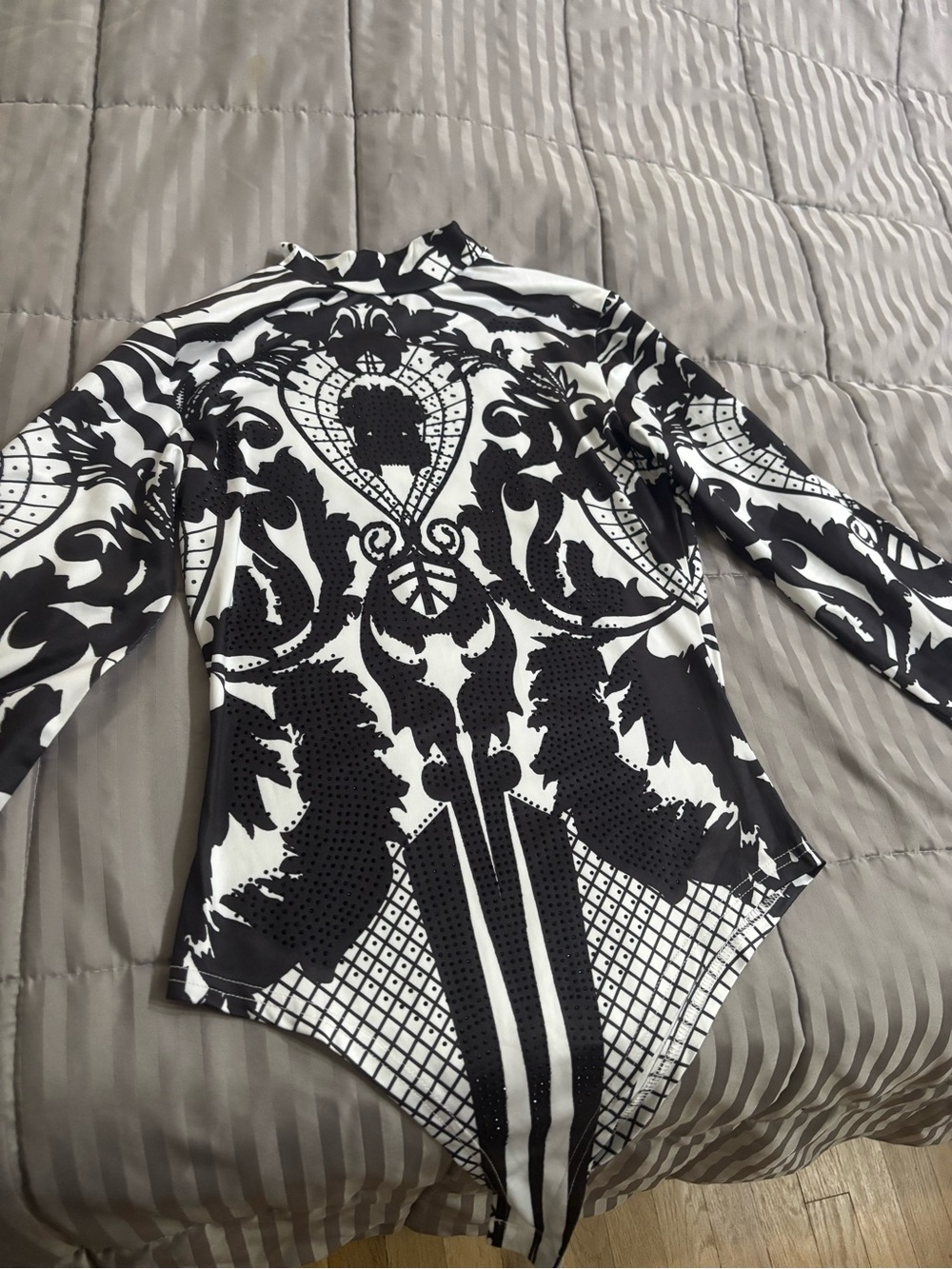 Black & White Long Sleeve with black studs Patterned Women's Top